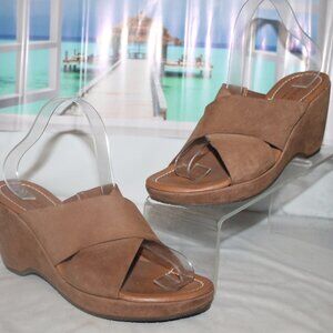 Donald J Pliner Italy Suede Criss Cross Slide Platform Wedge Heel Slip On Sandal